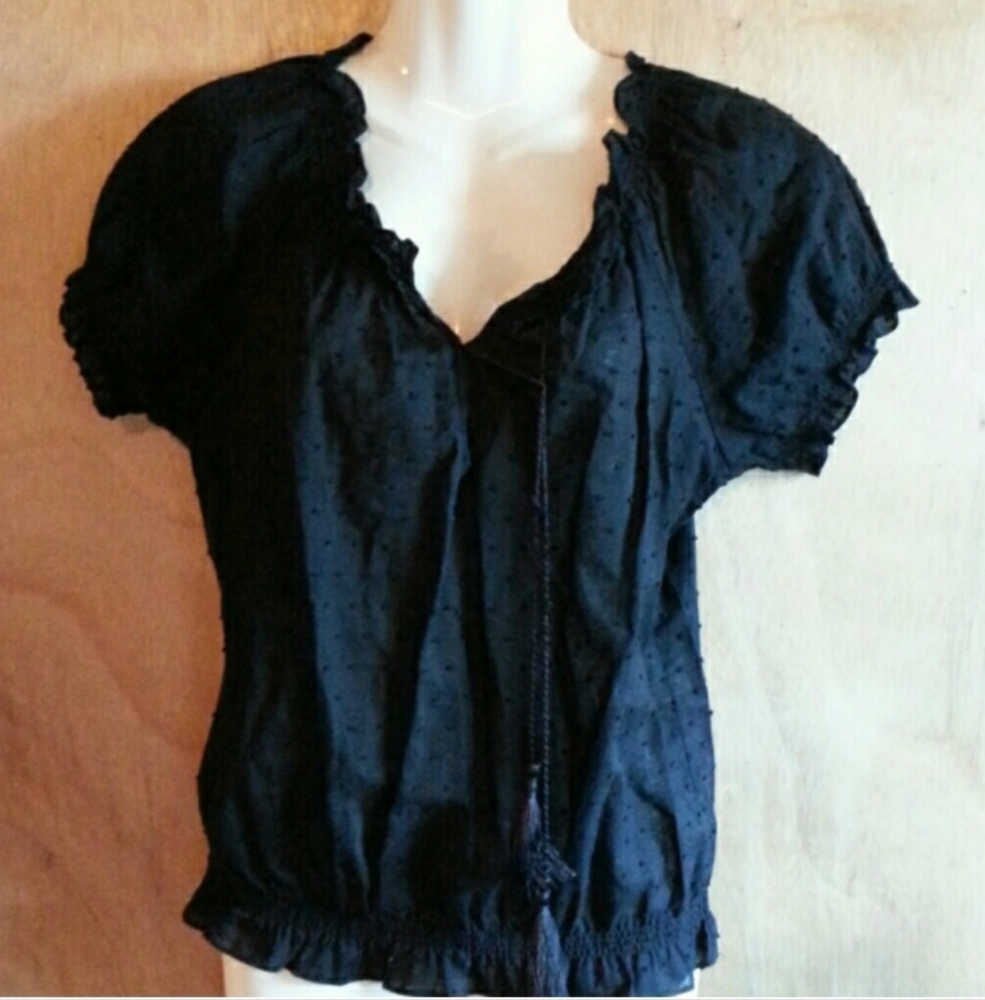 Cache Black Short-Sleeve Blouse